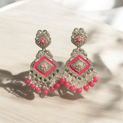 Dangling kundan earrings ( PINK )