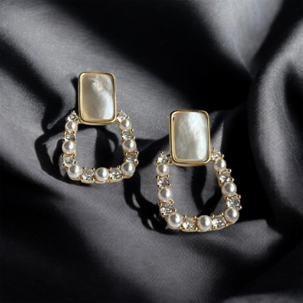 white pearl ad stone earrings